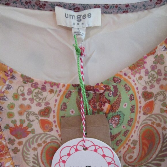 Umgee Orange Floral Paisley Boho Mini Dress Tunic Sz L NWT - Picture 7 of 11